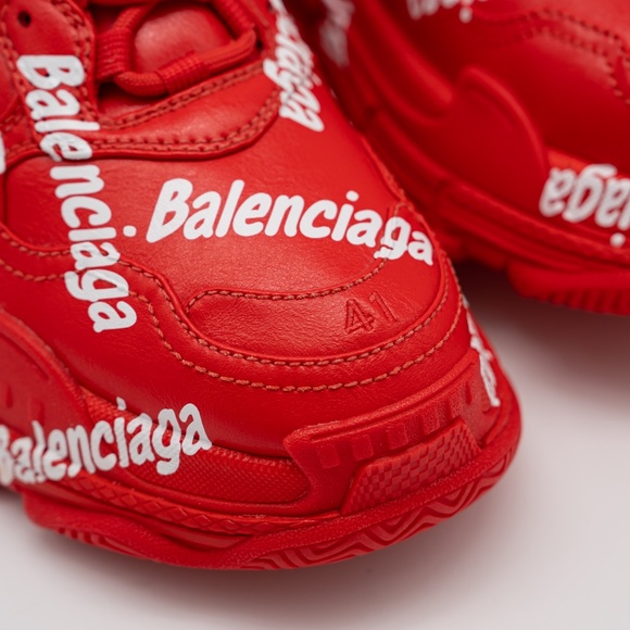 size 8 us 41eu - Balenciaga Triple S All Over Tomato Red White Allover Print - Picture 7 of 14